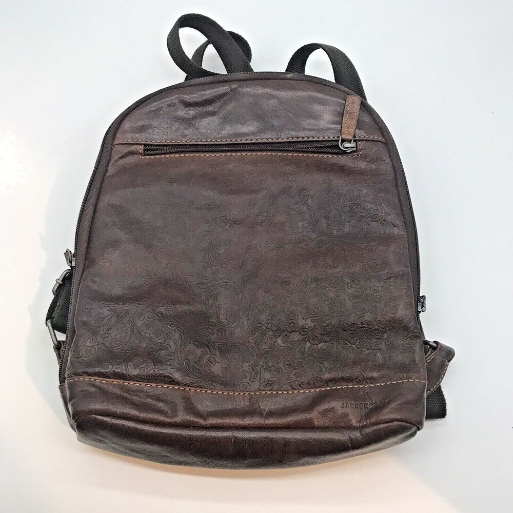 Jack Georges Voyager Convertible Backpack Crossbody Bag Brown Embossed Leather